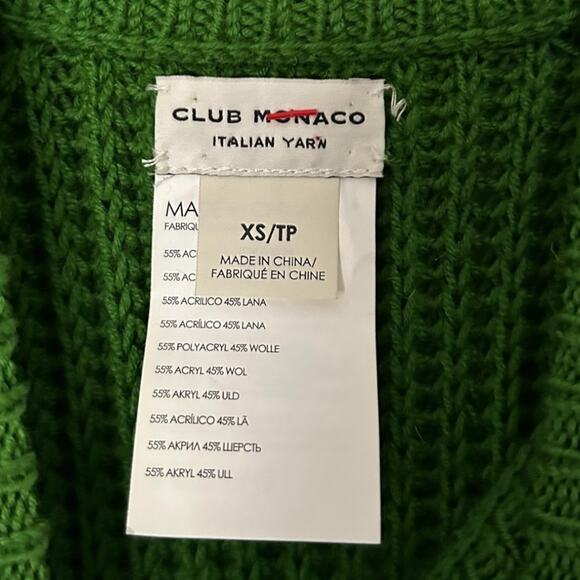 Club Monaco Oversized Shaker Stitch Sweater Green Women's XS Italian Yarn Wool - Picture 4 of 6